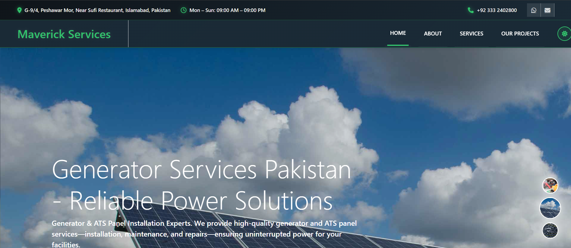 Screenshot of Maverick Services website project